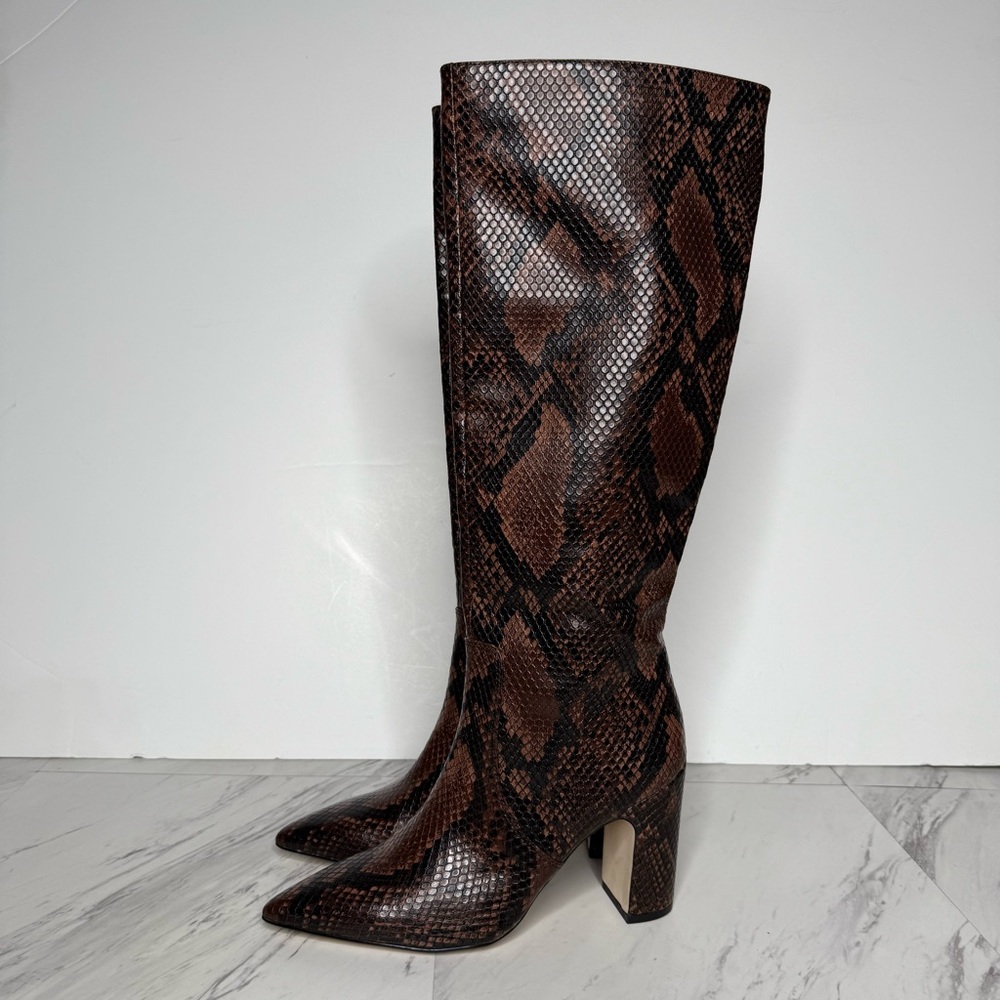 Steve Madden Evey Brown Snakeskin Pointy Toe Heeled Tall Boot 5 1/2 M - Picture 15 of 15